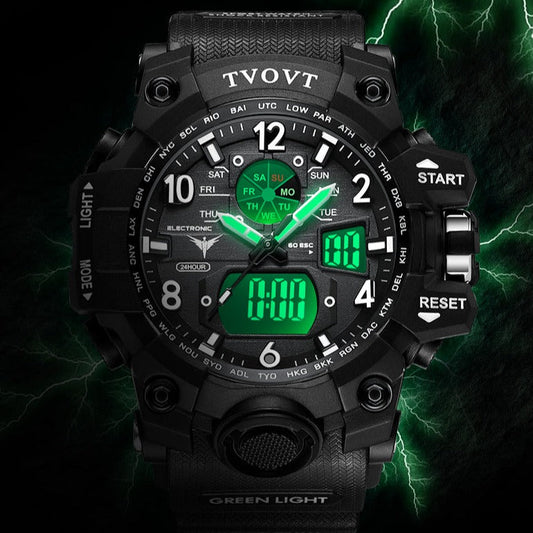 Men's TVOVT Waterproof Double Dial Led Sport Watch