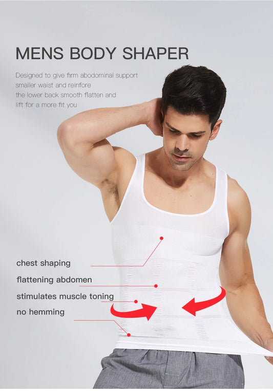 Men's Slimming Body Shaper Vest Shirt Abs Abdomen Slim【2 PCS/Pack White Color】